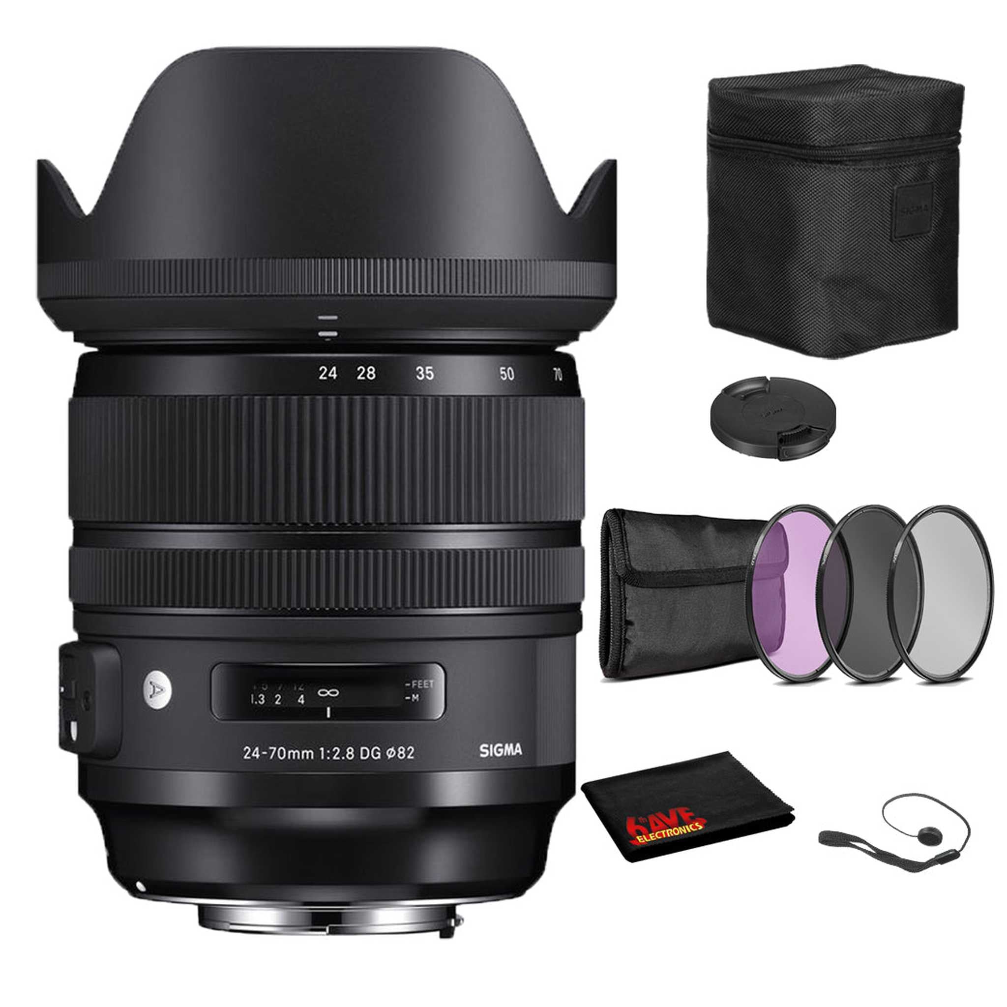 Sigma 24-70mm f/2.8 DG OS HSM Art Lens for Canon EF with Bundle: 3pc Filter Kit + More