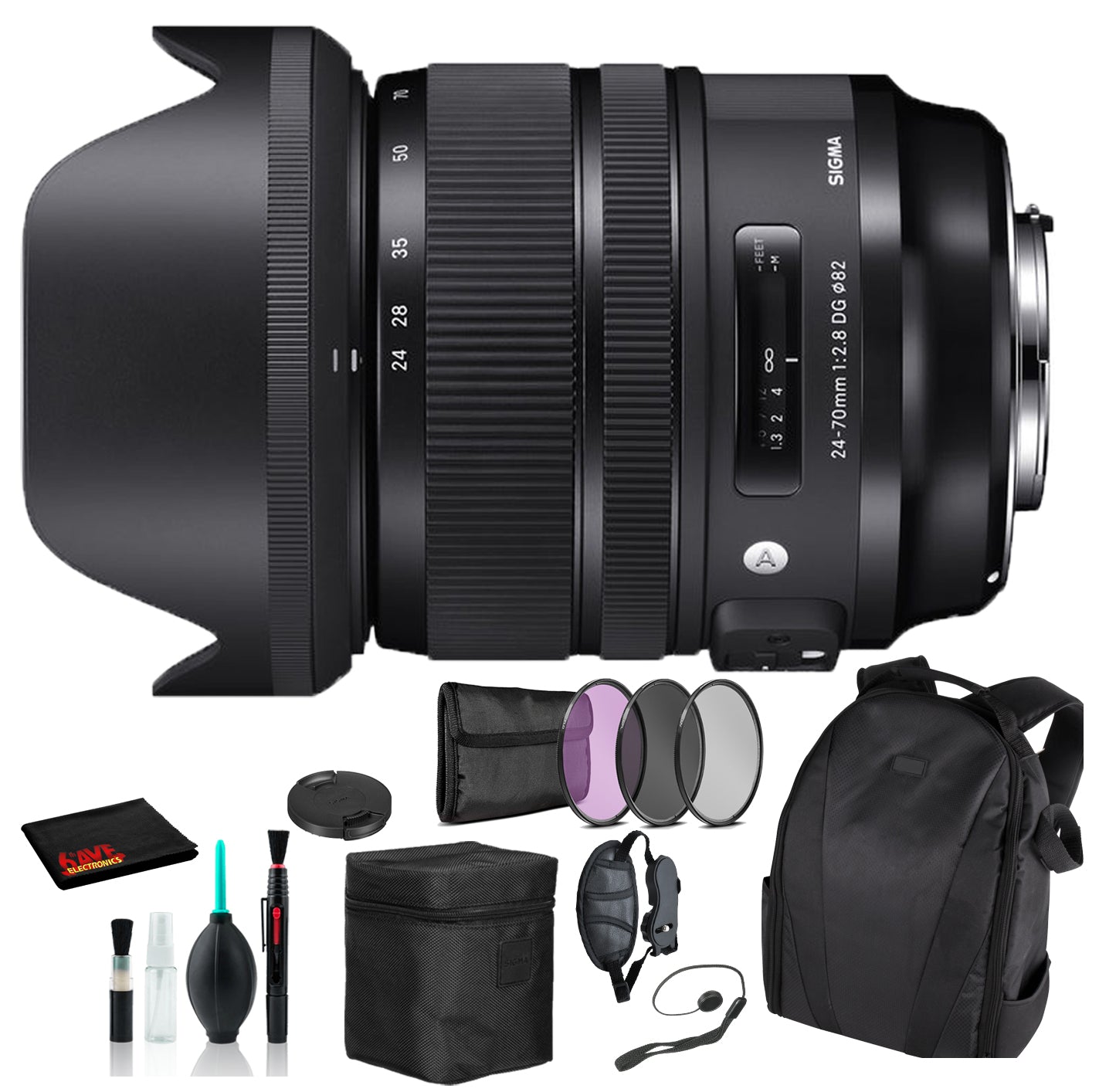 Sigma 24-70mm f/2.8 DG OS HSM Art Lens for Nikon F with Essential Bundle: Backpack + 3PC Filter + More