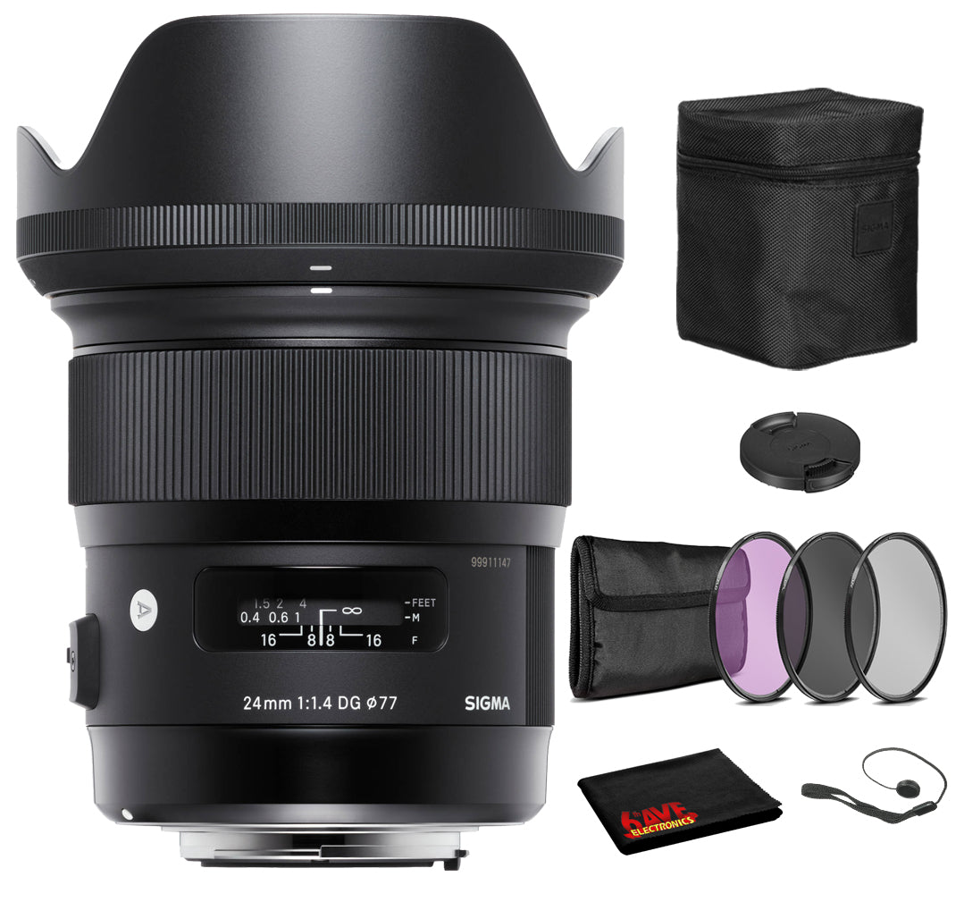 Sigma 24mm f/1.4 DG HSM Art Lens for Nikon F with Bundle: 3pc Filter Kit + More