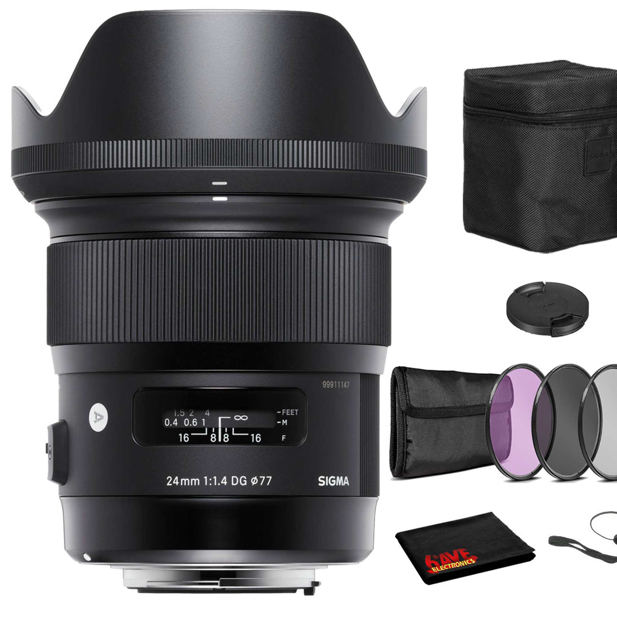 Sigma 24mm f/1.4 DG HSM Art Lens for Nikon F with Bundle: 3pc Filter Kit + More Sigma
