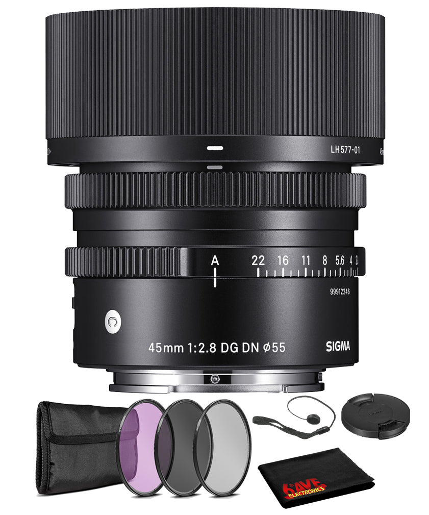 Sigma 45mm f/2.8 DG DN Contemporary Lens for Sony E with Bundle: 3pc Filter Kit + More