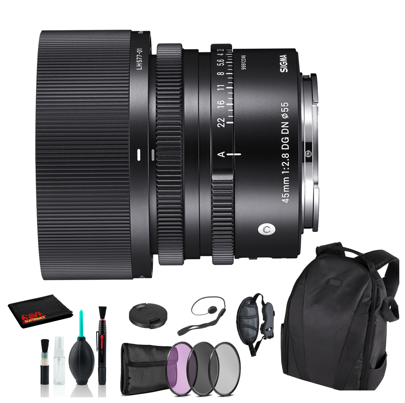 Sigma 45mm f/2.8 DG DN Contemporary Lens for Sony E with Essential Bundle: Backpack + 3PC Filter + More