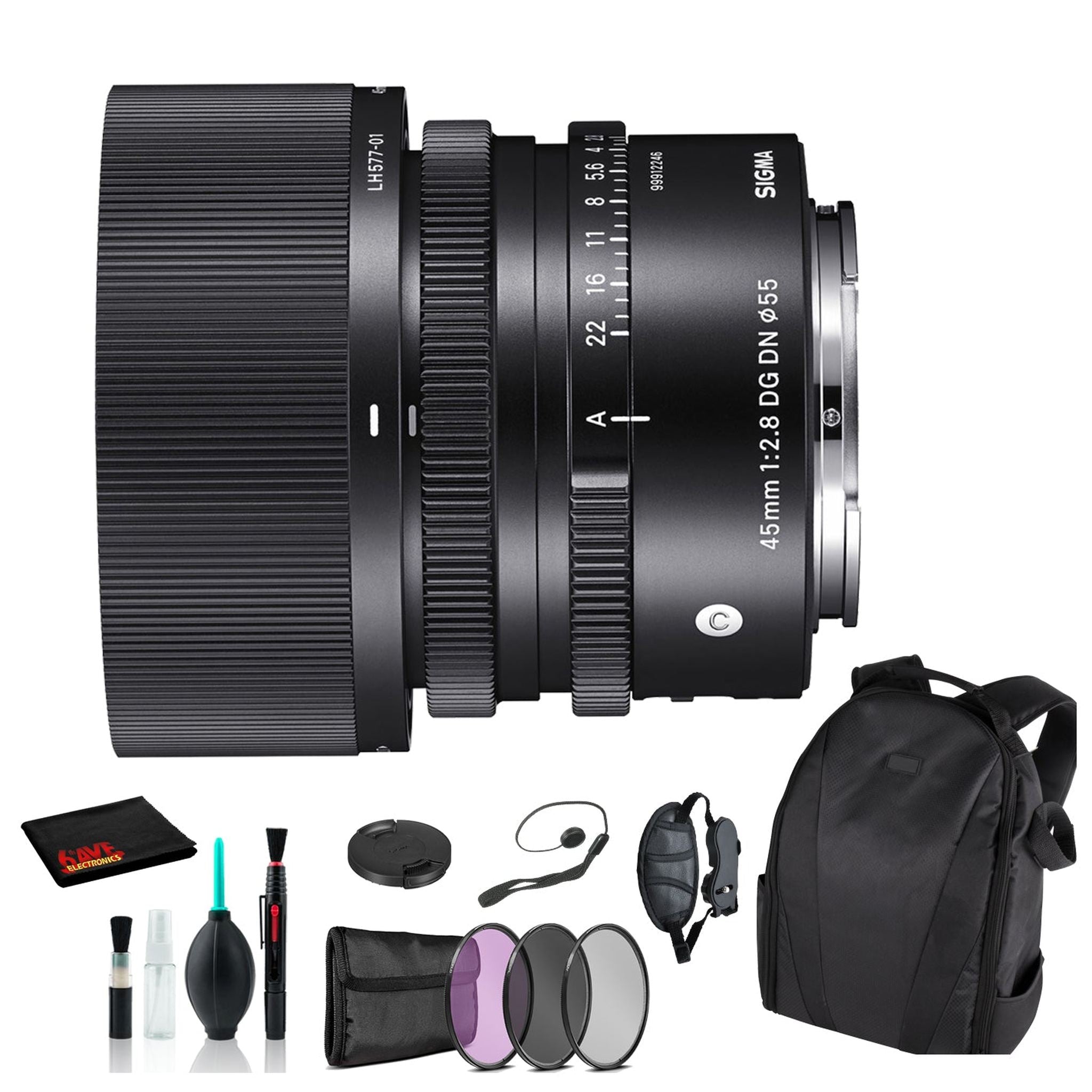 Sigma 45mm f/2.8 DG DN Contemporary Lens for Sony E with Essential Bundle: Backpack + 3PC Filter + More