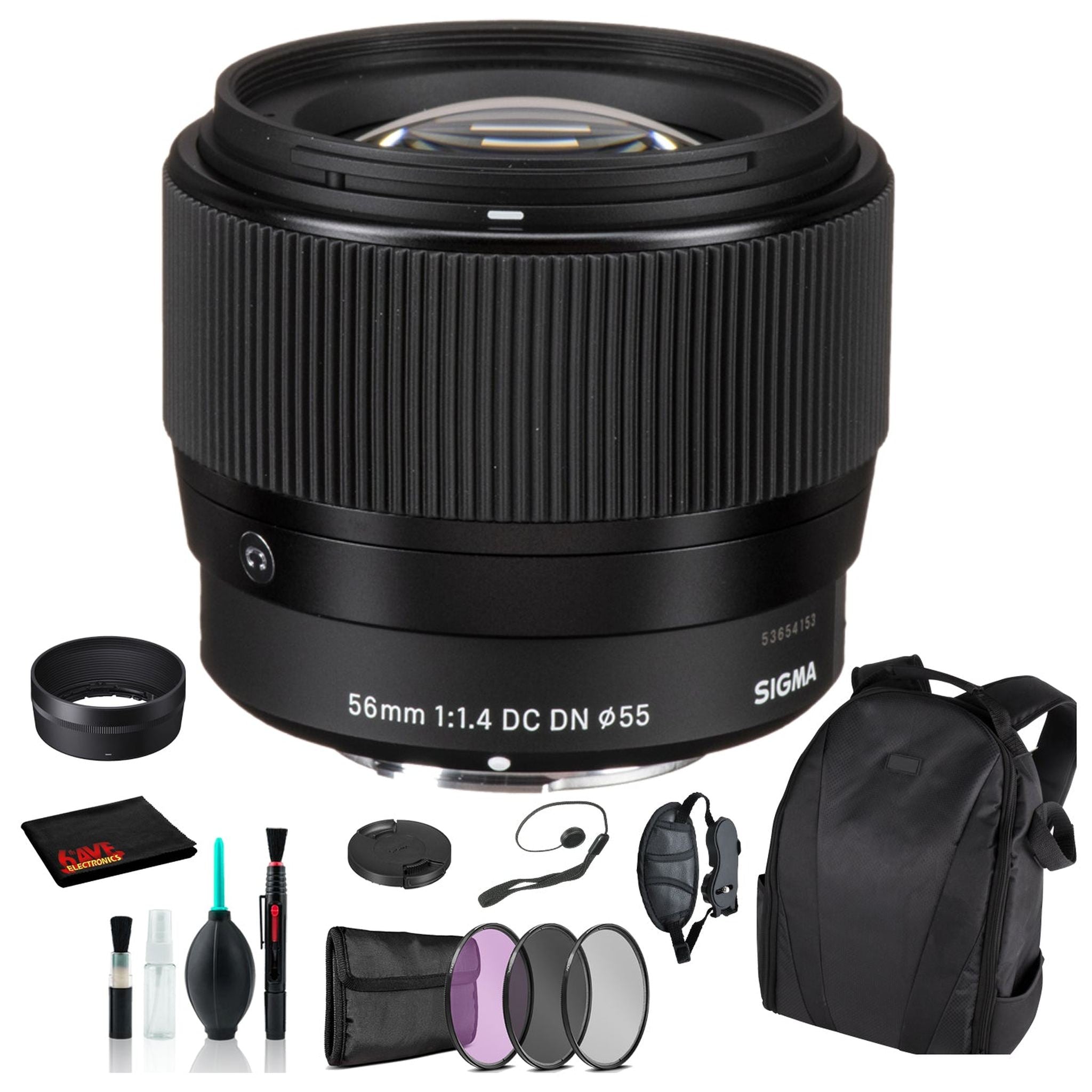 Sigma 56mm f/1.4 DC DN Contemporary Lens for Micro Four Thirds with Advance Bundle: Backpack + Sandisk 64gb SD+ More