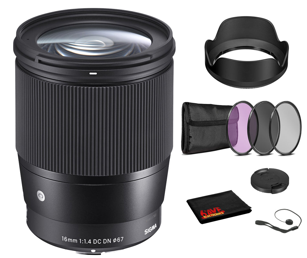 Sigma 16mm f/1.4 DC DN Contemporary Lens for Micro Four Thirds with Bundle: 3pc Filter Kit + More