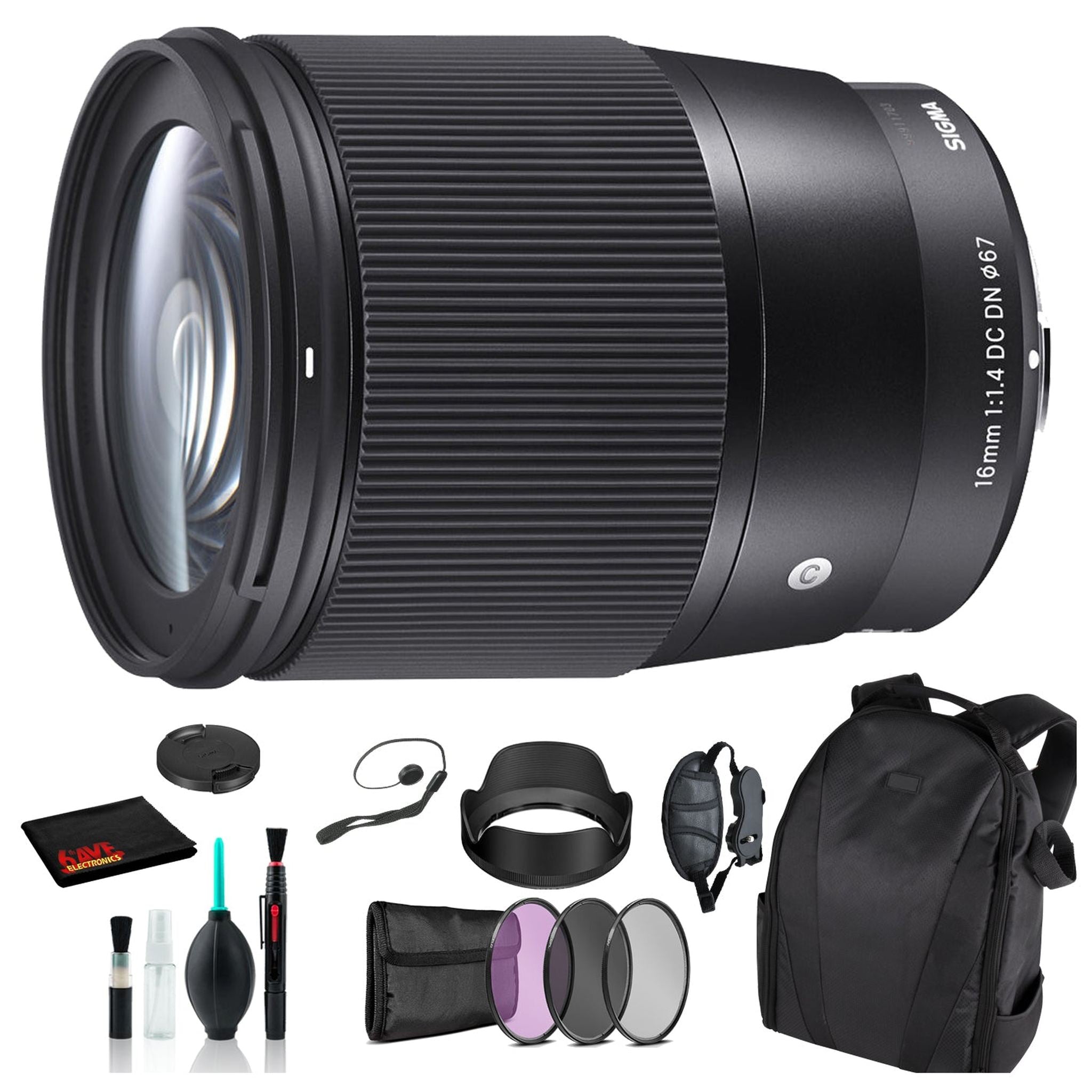 Sigma 16mm f/1.4 DC DN Contemporary Lens for Micro Four Thirds with Essential Bundle: Backpack + 3PC Filter + More Sigma
