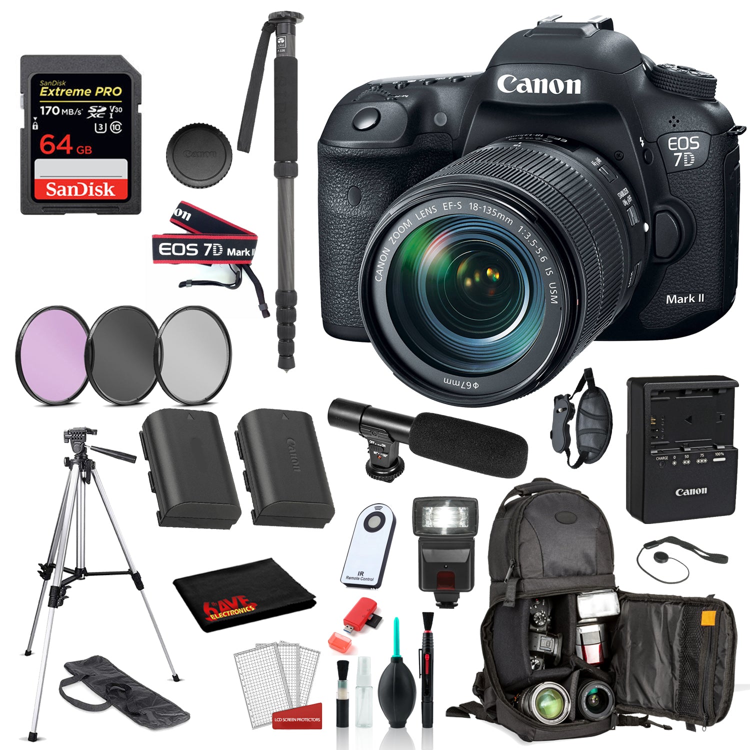 Canon EOS 7D Mark II DSLR Camera with 18-135mm f/3.5-5.6 IS USM Lens Bundle �SanDisk Extreme Pro 64gb SD +  MORE