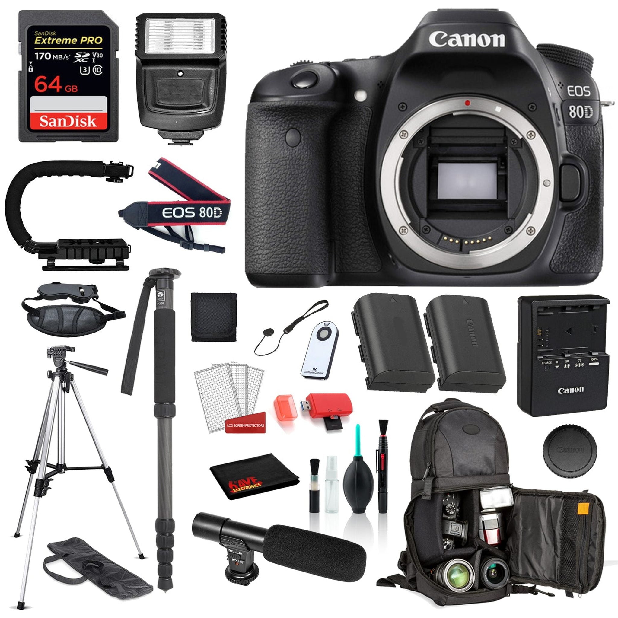 Canon EOS 80D Digital SLR Camera Body Only Bundle ?SanDisk Extreme Pro 64gb SD + MORE CANON