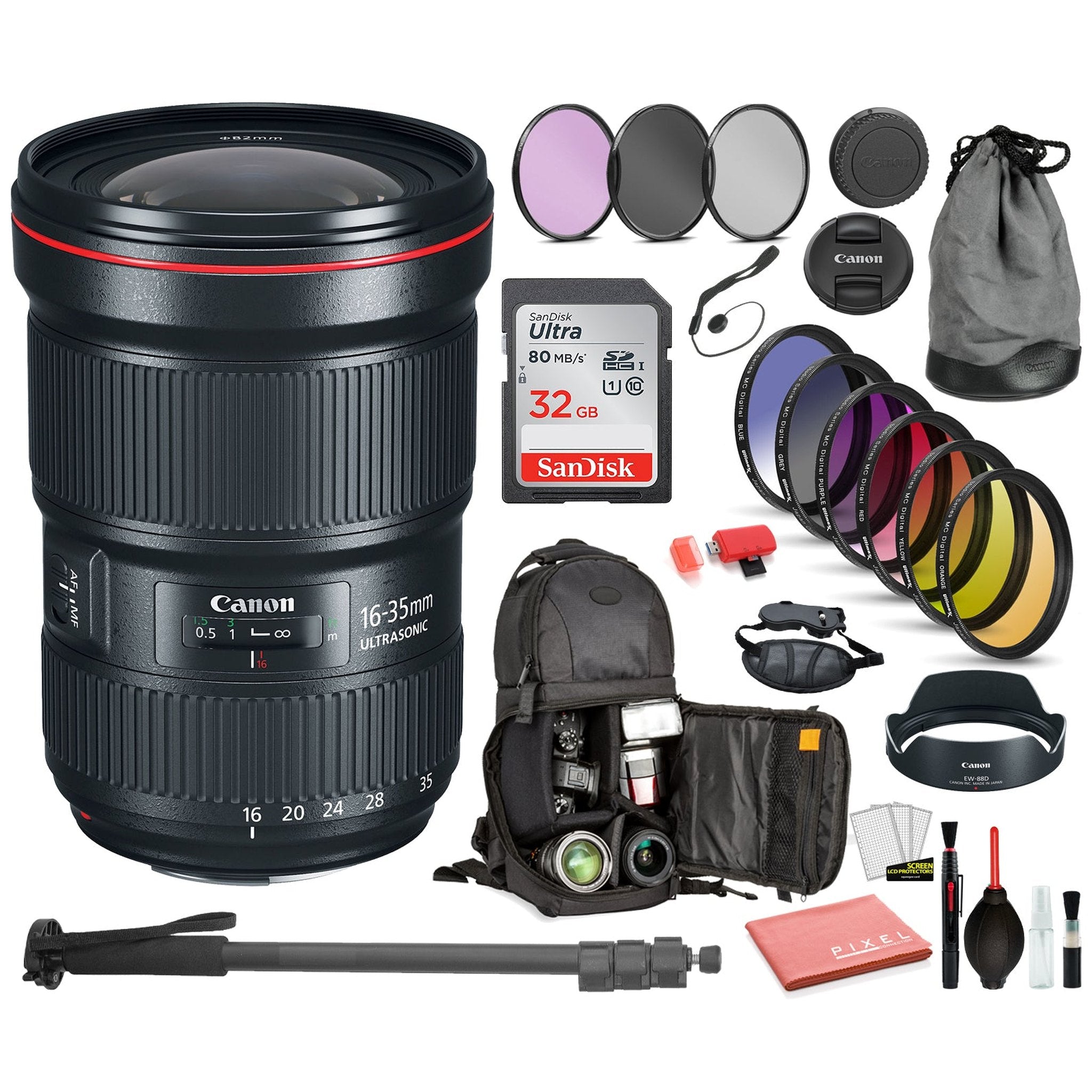 Canon EF 16-35mm f/2.8L III USM Lens 0573C002 Includes: DSLR Sling Backpack, 9PC Filter Kit, Sandisk 32GB SD + More