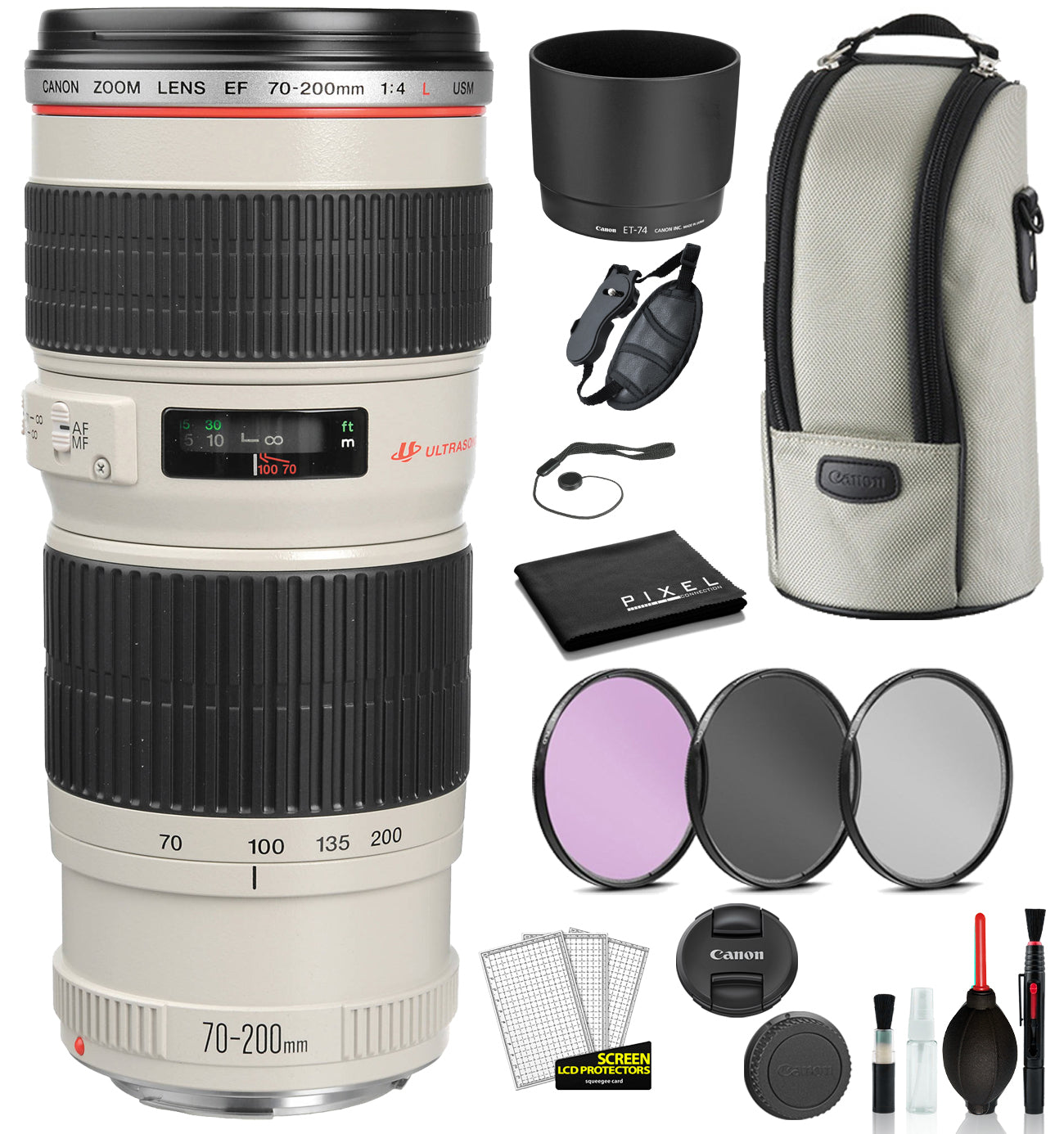 Canon EF 70-200mm f/4L USM Lens 2578A002 Includes: 3PC Filter Kit, Lens Cleaning Pen + More Canon