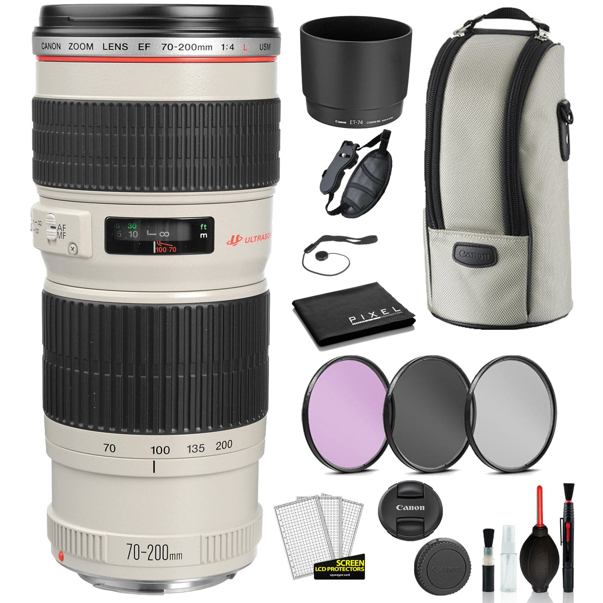 Canon EF 70-200mm f/4L USM Lens 2578A002 Includes: 3PC Filter Kit, Lens Cleaning Pen + More