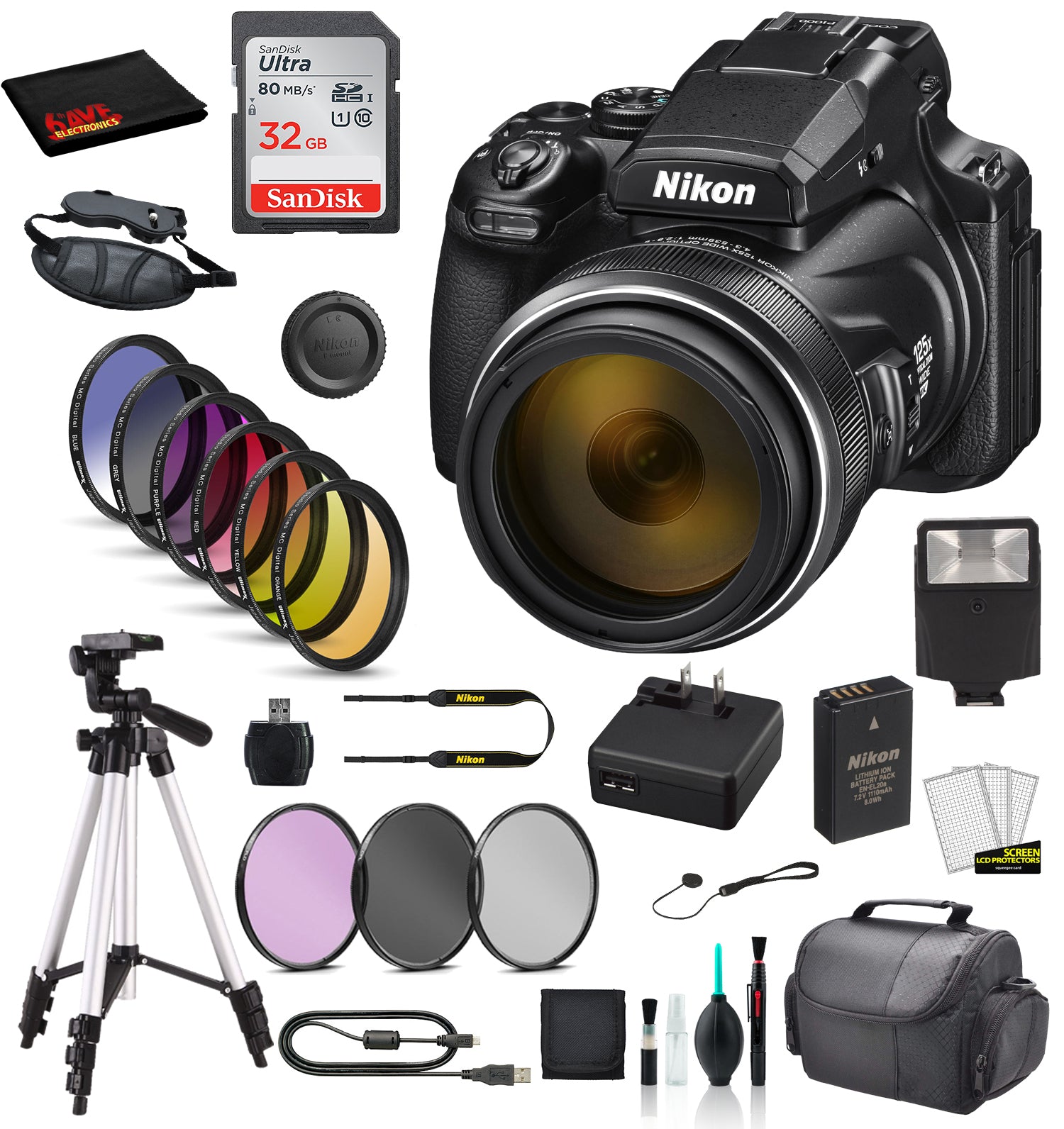 Nikon COOLPIX P1000 Digital Camera Bundle Includes SanDisk 32GB SD Card + 9PC Filter Kit + MORE  - International Model