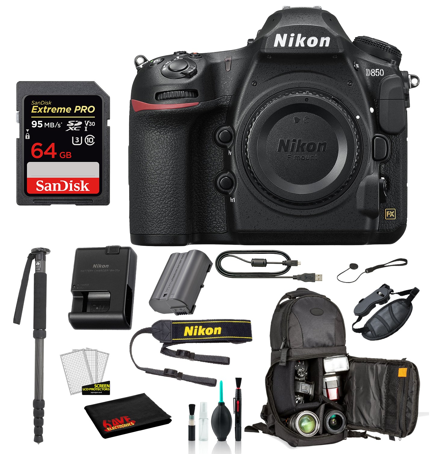 Nikon D850 DSLR Camera Body Only Bundle – Includes SanDisk 64GB Extreme PRO Card + Sling Backpack + MORE International