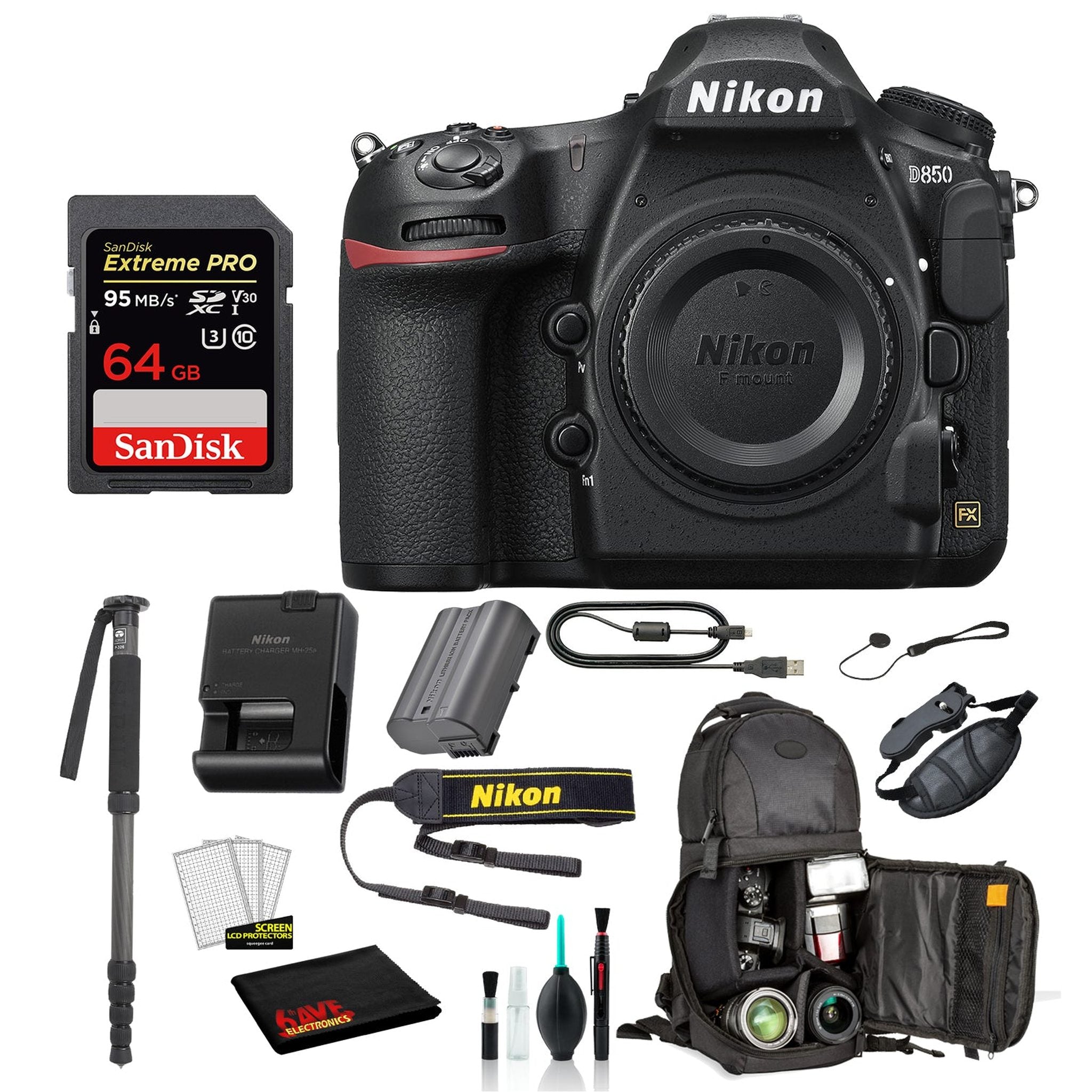 Nikon D850 DSLR Camera Body Only Bundle – Includes SanDisk 64GB Extreme PRO Card + Sling Backpack + MORE International