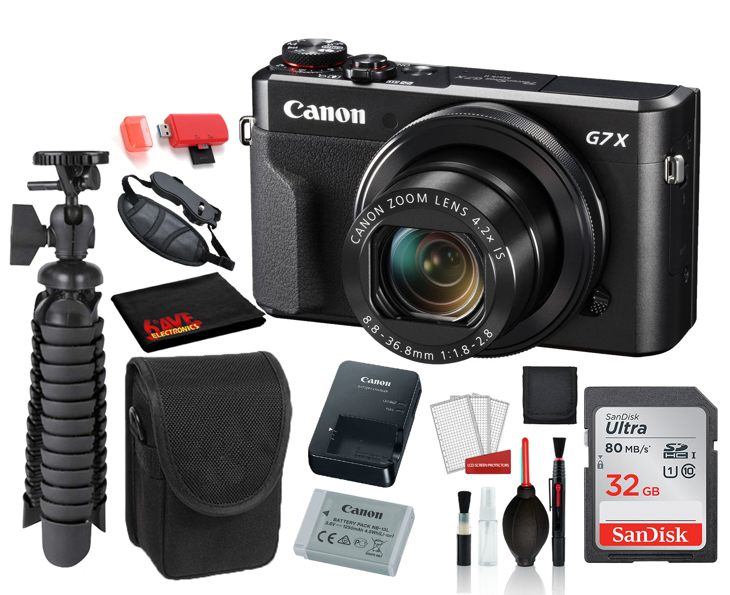 Canon PowerShot G7 X Mark II Digital Camera  with SanDisk 32gb SD card + Camera Case + 12