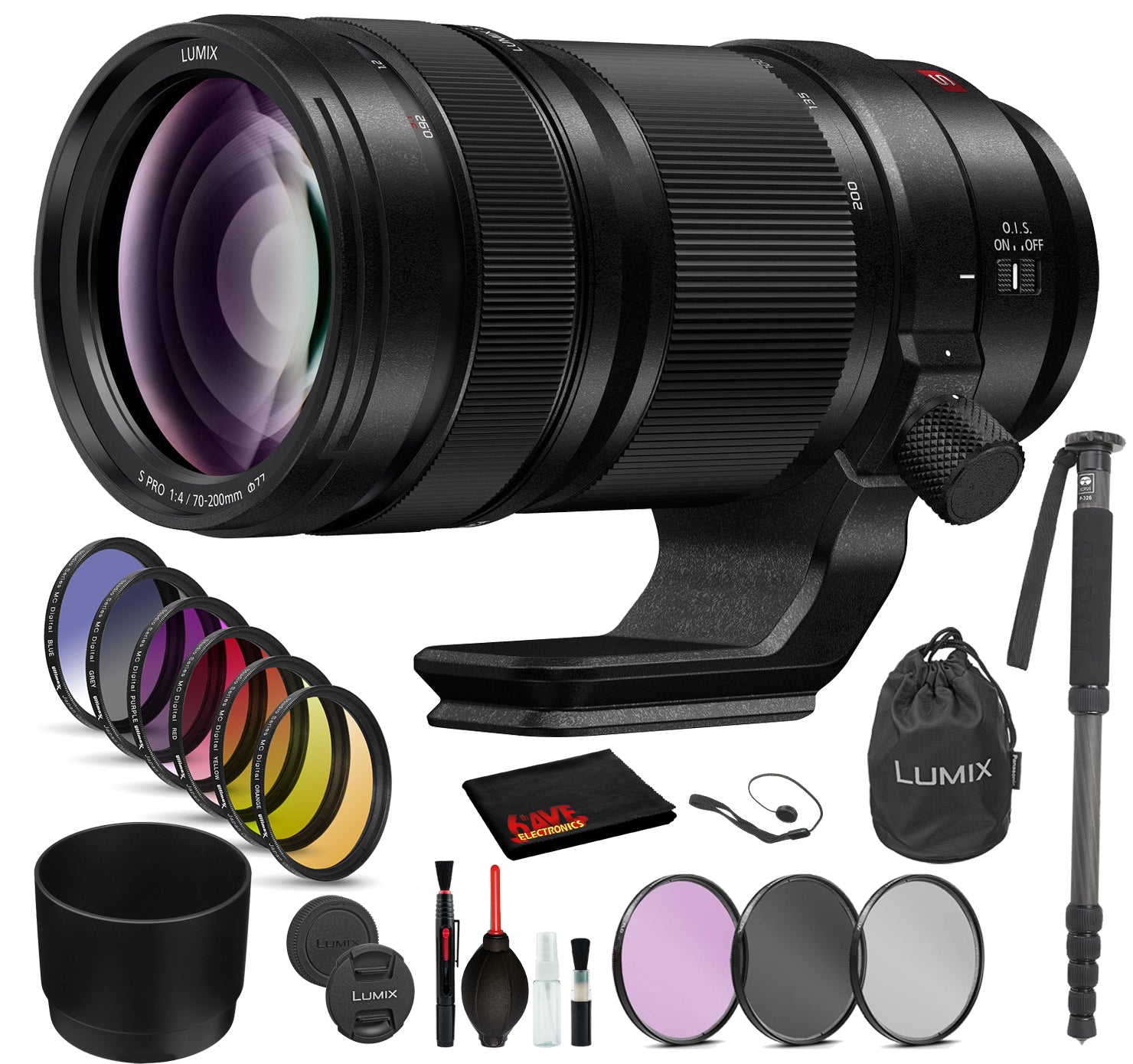 Panasonic Lumix S PRO 70-200mm f/4 O.I.S. Lens with: Sandisk Extreme Pro 64GB SD Card, 9PC Filter Kit + More