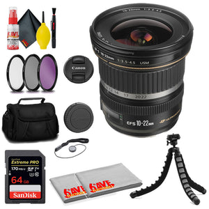 Canon EF-S 10-22mm f/3.5-4.5 USM Lens + SanDisk 64GB Card + Filter Kit + MORE