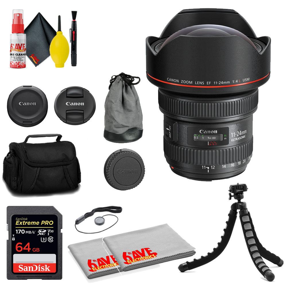 Canon EF 11-24mm f/4L USM Lens + SanDisk 64GB Card + Filter Kit + MORE