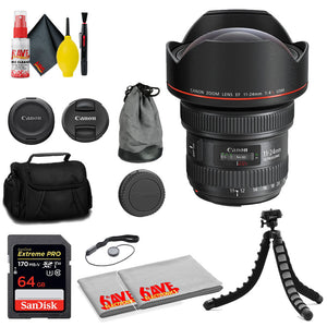 Canon EF 11-24mm f/4L USM Lens + SanDisk 64GB Card + Filter Kit + MORE