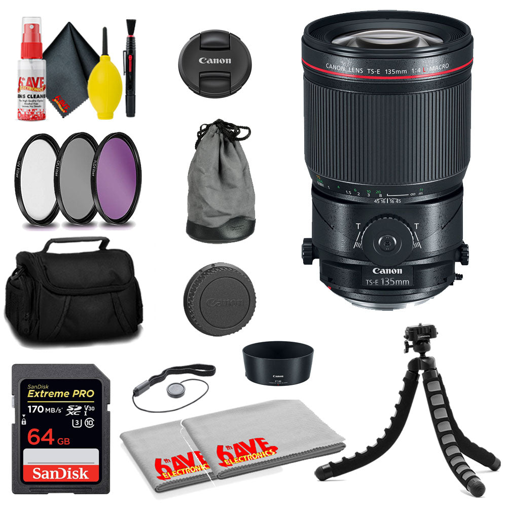 Canon TS-E 135mm f/4L Macro Tilt-Shift Lens + SanDisk 64GB Card + MORE