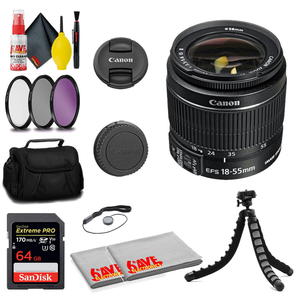 Canon EF-S 18-55mm f/3.5-5.6 IS II Lens + SanDisk 64GB Card + MORE