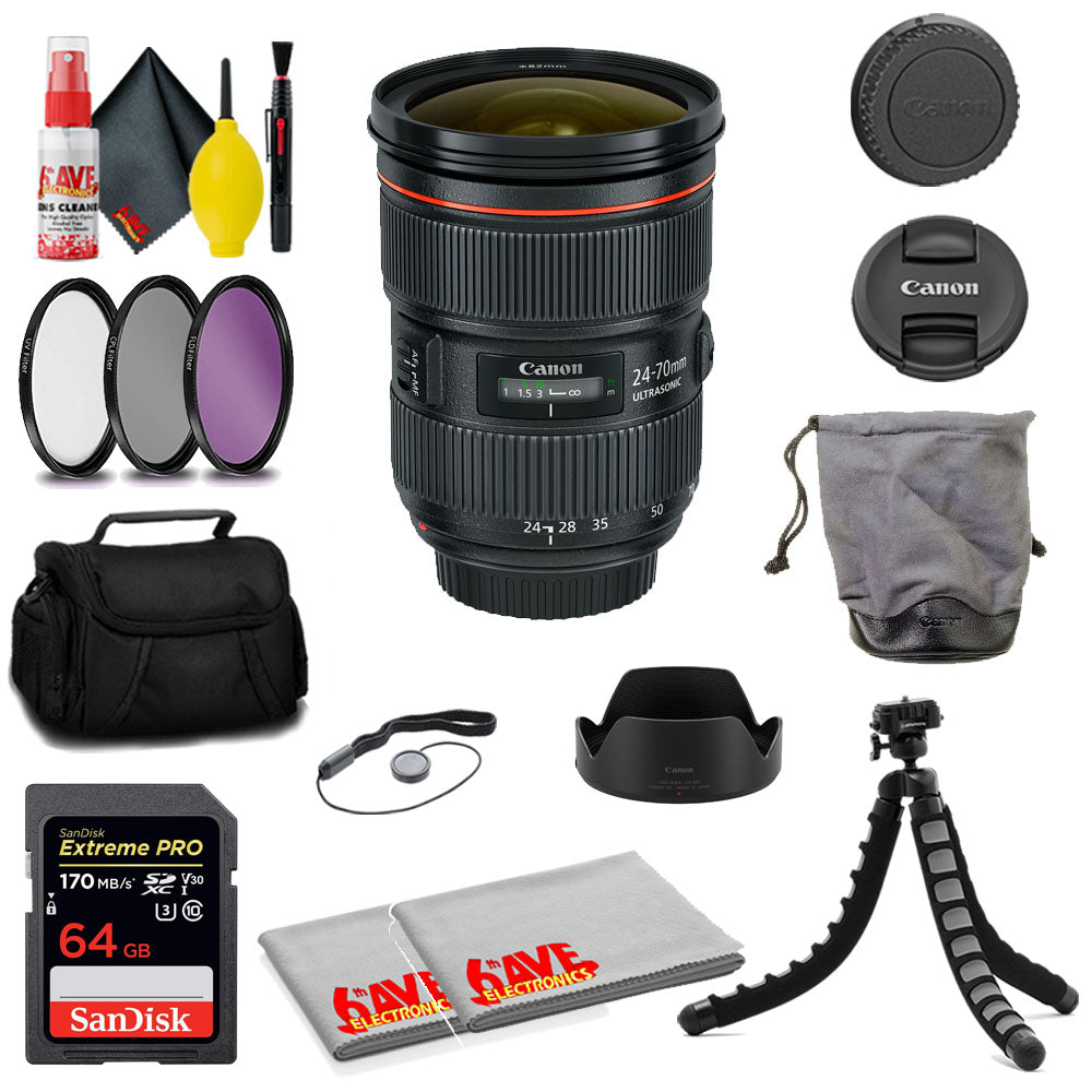 Canon EF 24-70mm f/2.8L II USM Lens + SanDisk 64GB Card + MORE