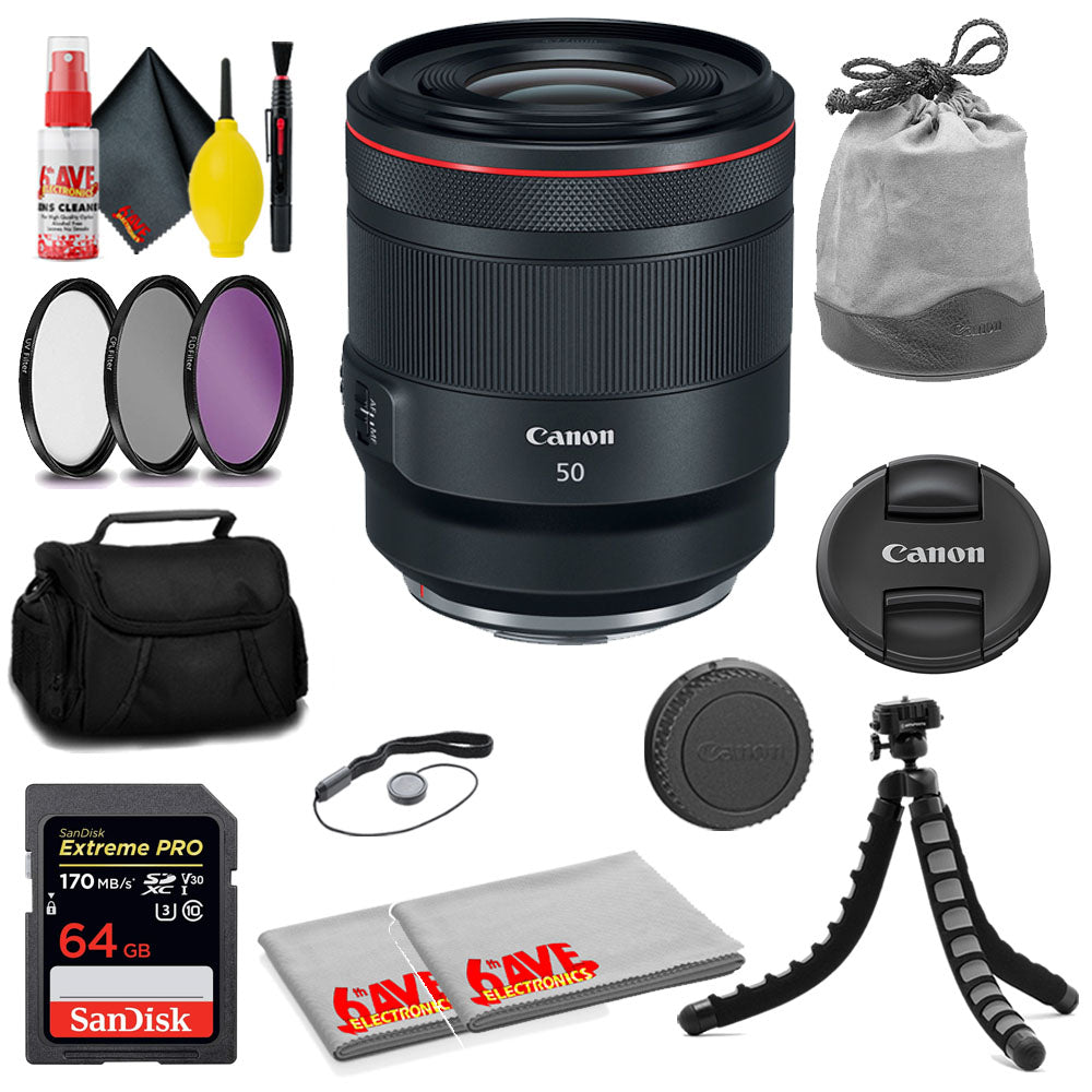 Canon RF 50mm f/1.2L USM Lens + SanDisk 64GB Card + MORE