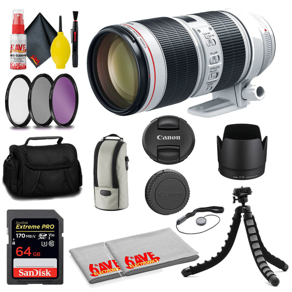 Canon EF 70-200mm f/2.8L IS III USM Lens + SanDisk 64GB Card + MORE