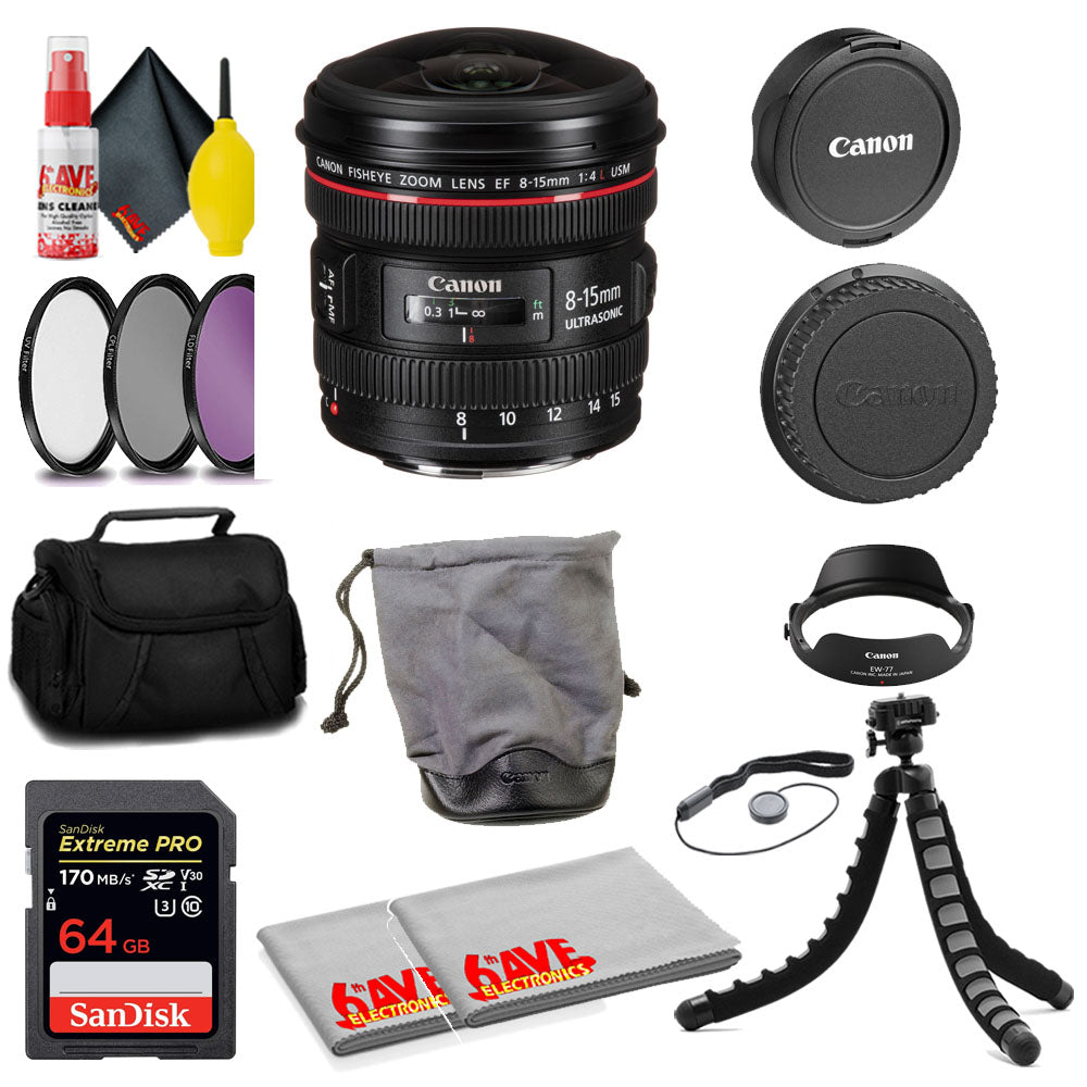 Canon EF 8-15mm f/4L Fisheye USM Lens + SanDisk 64GB Card + MORE