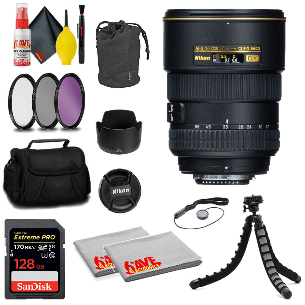 Nikon AF-S DX Zoom-NIKKOR 17-55mm f/2.8G IF-ED Lens (Intl Model) + MORE