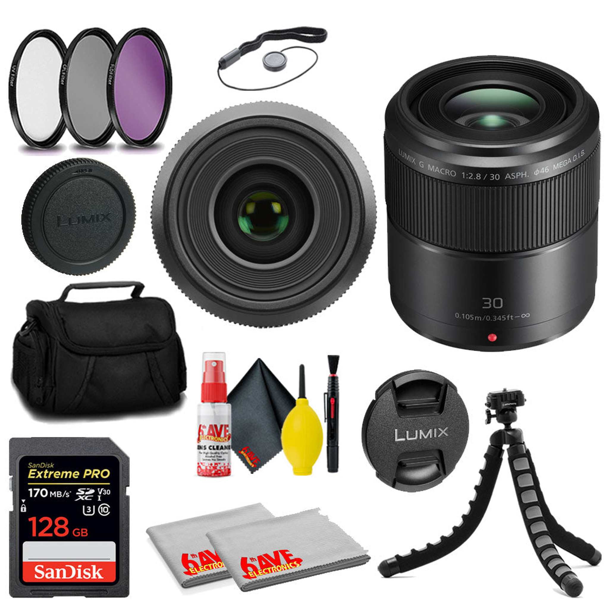 Panasonic Lumix G Macro 30mm f/2.8 ASPH. MEGA O.I.S. Lens + 128GB Card + MORE Panasonic