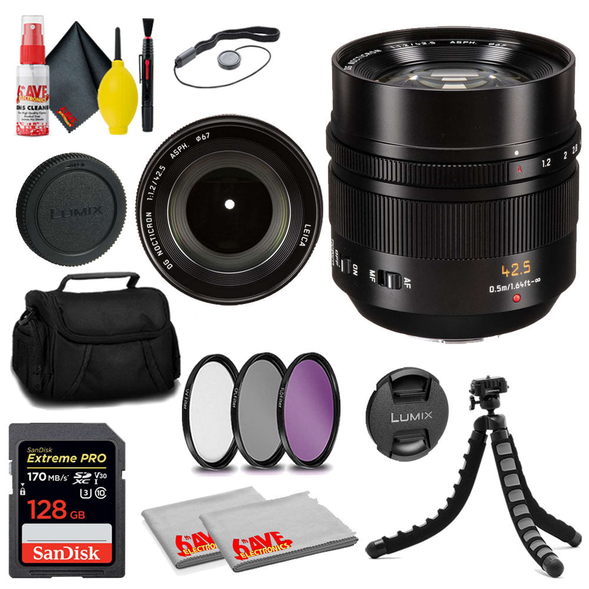 Panasonic Leica DG Nocticron 42.5mm f/1.2 ASPH. POWER O.I.S. Lens + Card + MORE Panasonic