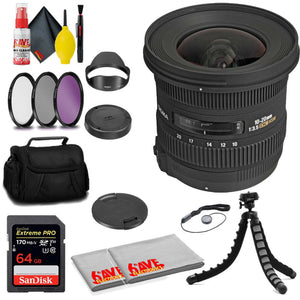 Sigma 10-20mm f/3.5 EX DC HSM Lens for Nikon F + San Disk 64GB Card + MORE Sigma