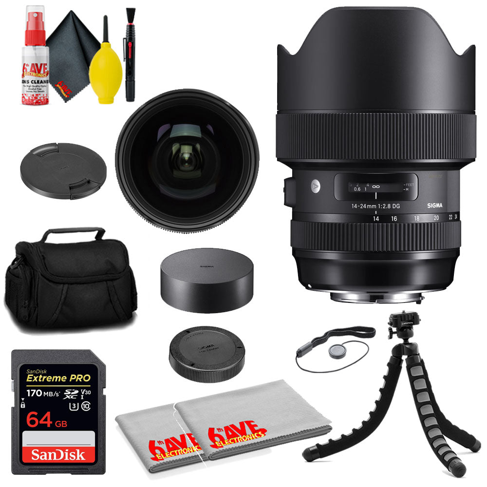 Sigma 14-24mm f/2.8 DG HSM Art Lens for Nikon F + SanDisk 64GB Card + MORE