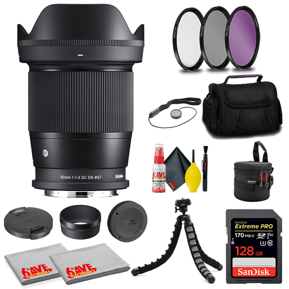 Sigma 16mm f/1.4 DC DN Contemporary Lens for Leica L + Memory Card + MORE