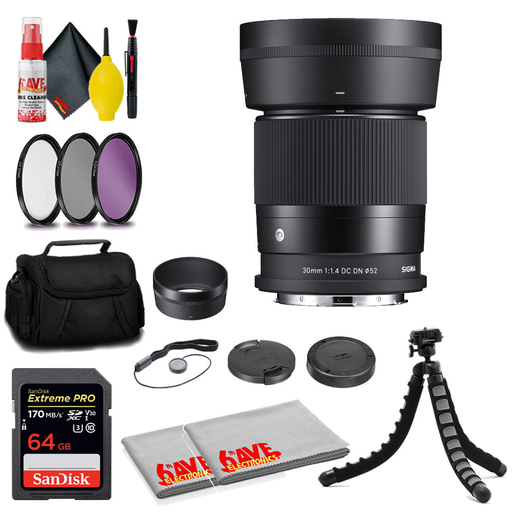 Sigma 30mm f/1.4 DC DN Contemporary Lens for Leica L + 64GB Card+ MORE