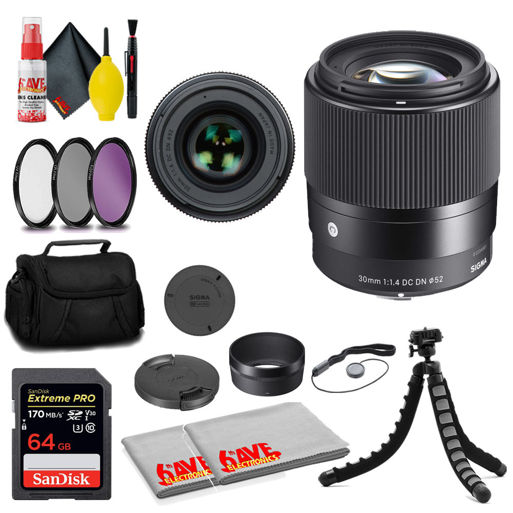 Sigma 30mm f/1.4 DC DN Contemporary Lens for Micro Four Thirds + 64G Card + MORE