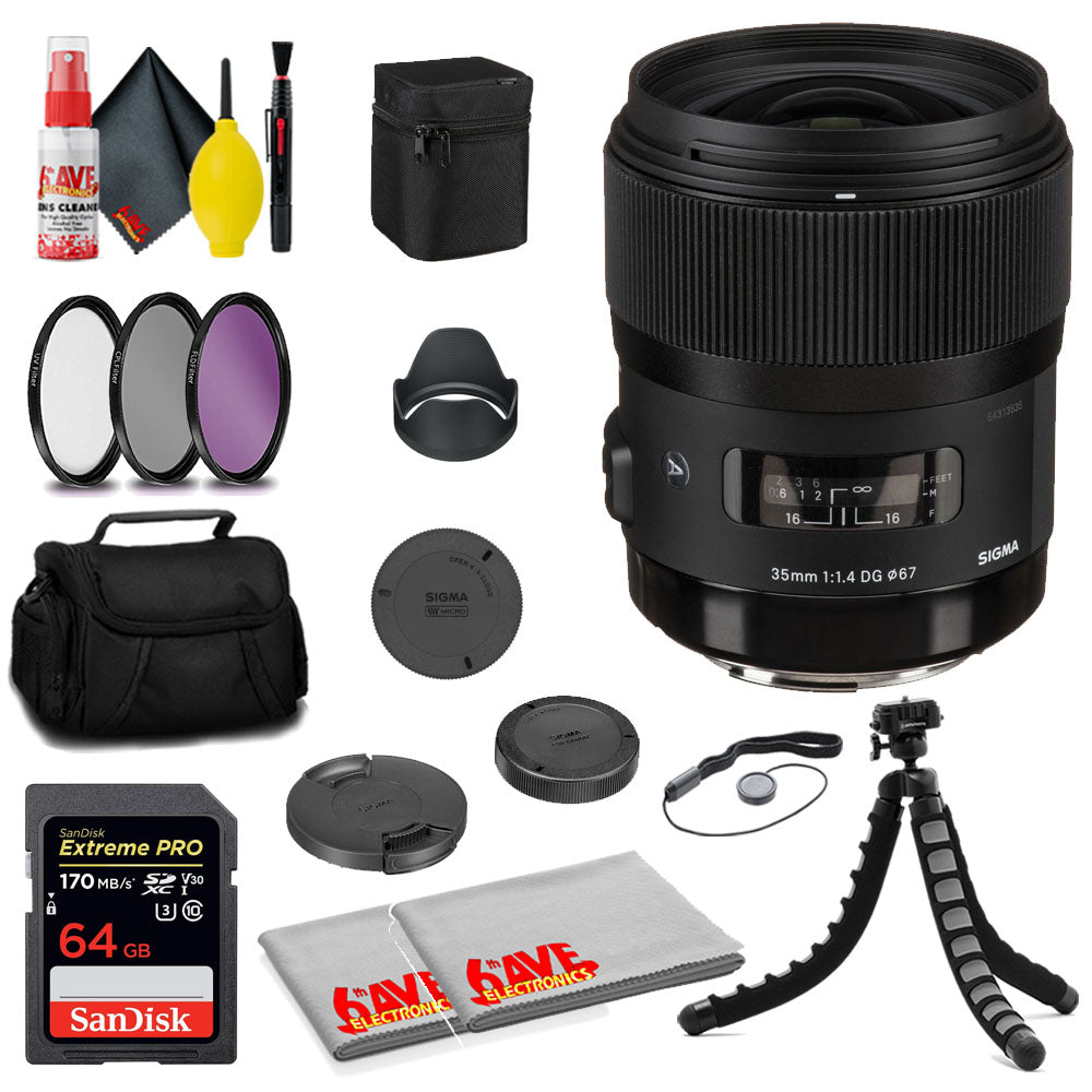 Sigma 35mm f/1.4 DG HSM Art Lens for Canon EF + 64GB Card + MORE