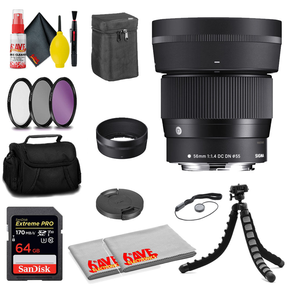 Sigma 56mm f/1.4 DC DN Contemporary Lens for Canon EF-M + 64GB Card + MORE