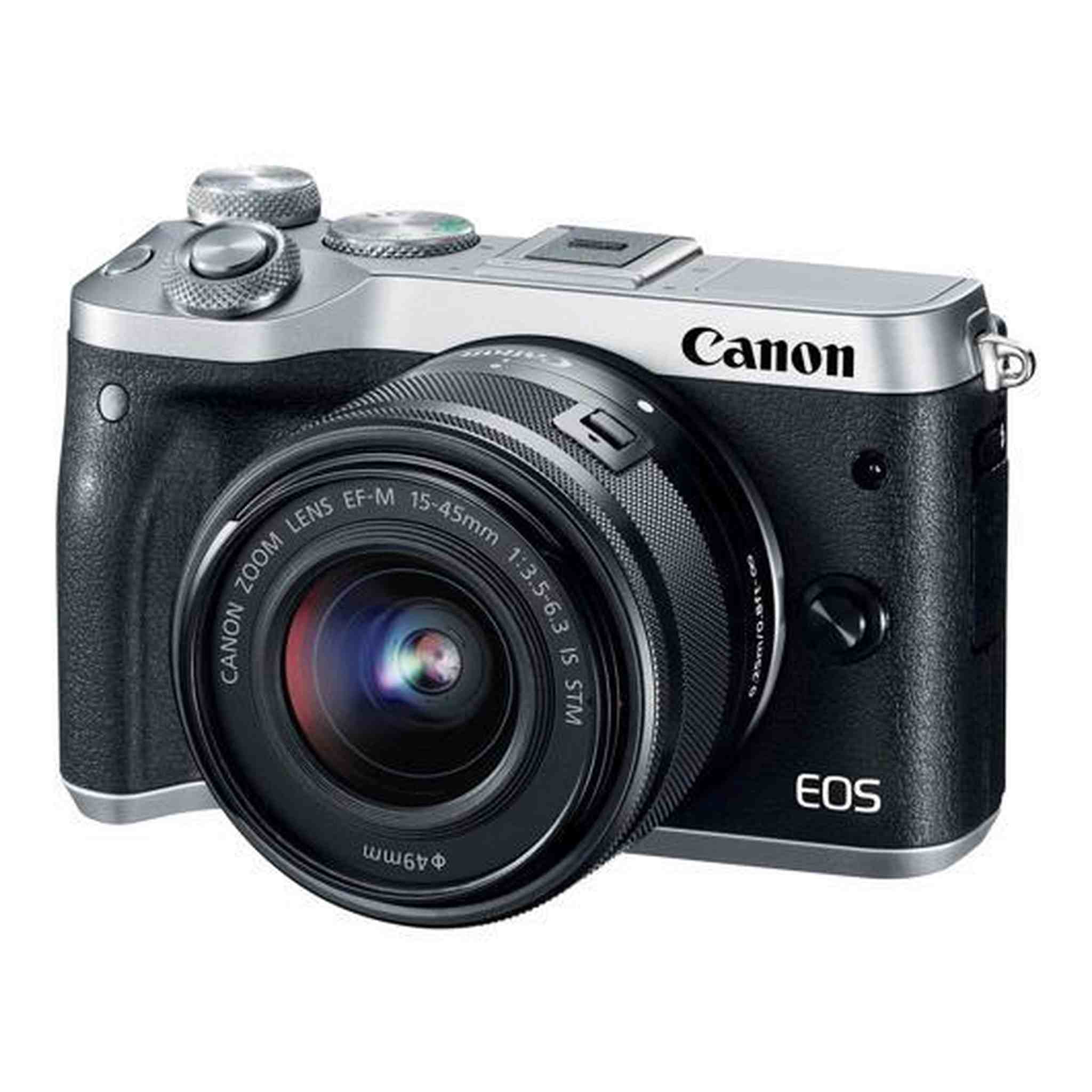 Canon EOS M6 Mirrorless Digital Camera with 15-45mm Lens International Model Silver 1725C011 W/Bag, Extra Battery,