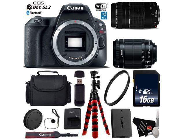 Canon EOS Rebel SL2 DSLR Camera with 18-55mm is STM Lens & 75-300mm III Lens + Flexible Tripod + UV Protection Filter +