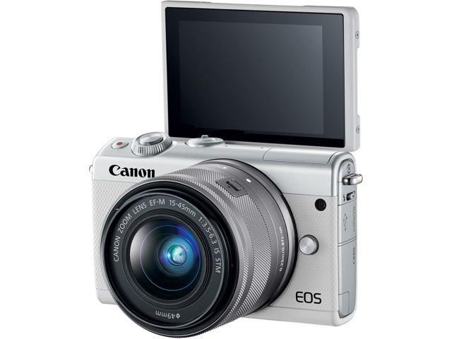Canon EOS M100 Mirrorless Digital Camera White with 15-45mm Lens Extra Battery Bundle