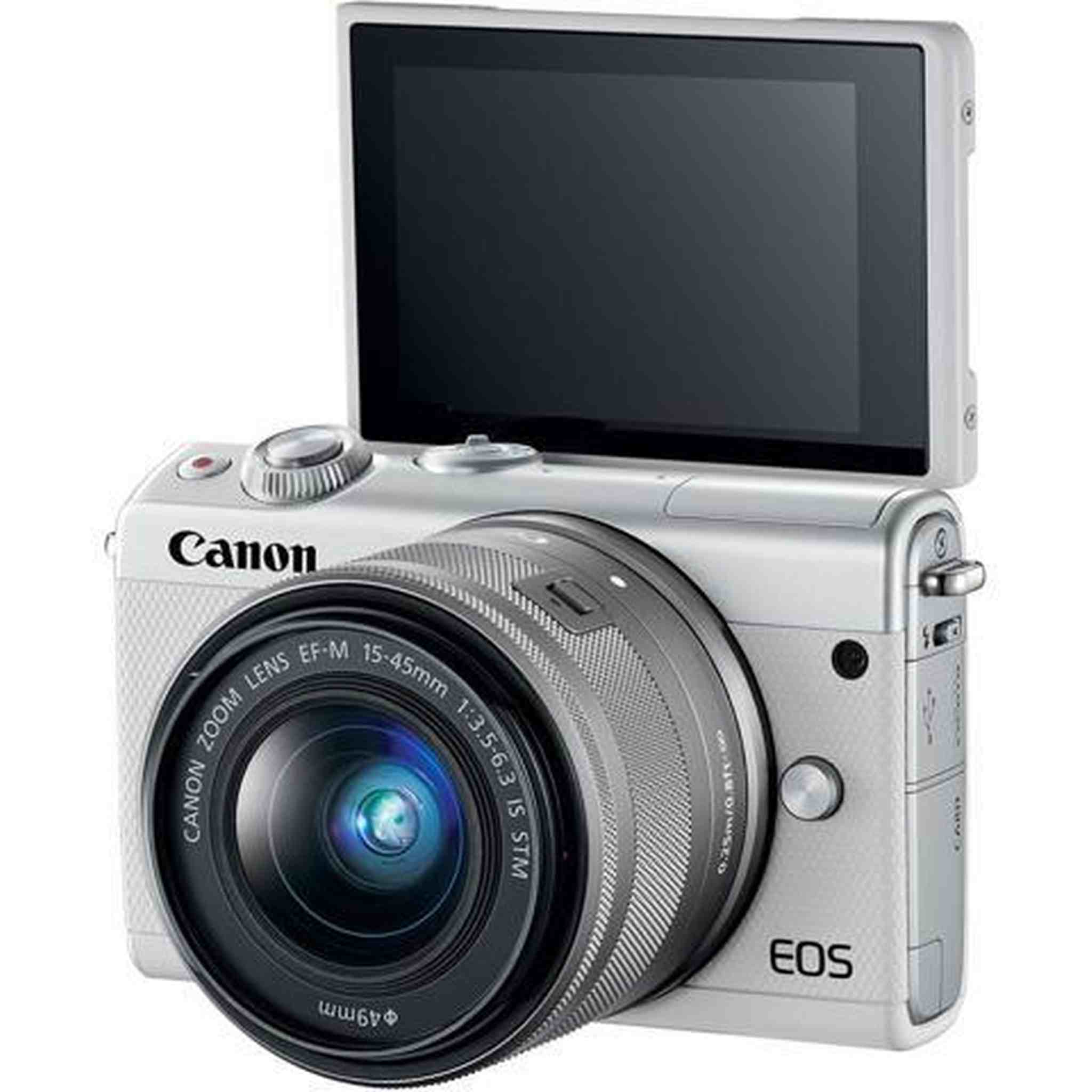 Canon EOS M100 Mirrorless Digital Camera White with 15-45mm Lens Ultimate Video Bundle