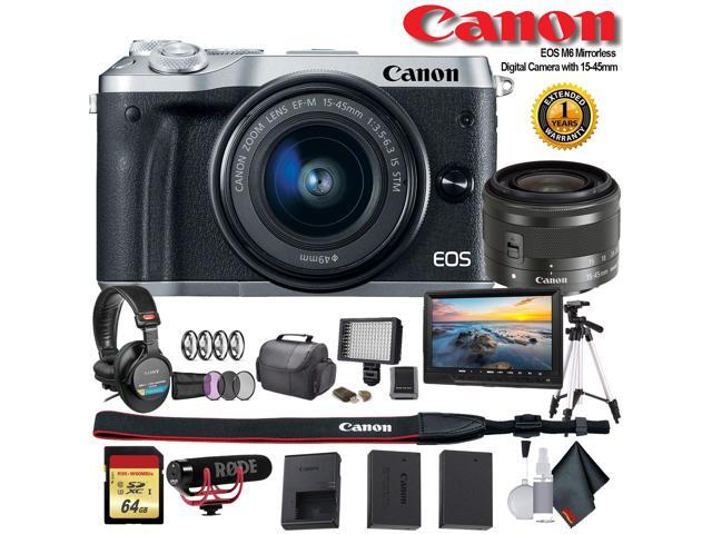 Canon EOS M6 Mirrorless Digital Camera with 15-45mm Lens International Model Silver 1725C011 W/Bag, Extra Battery,