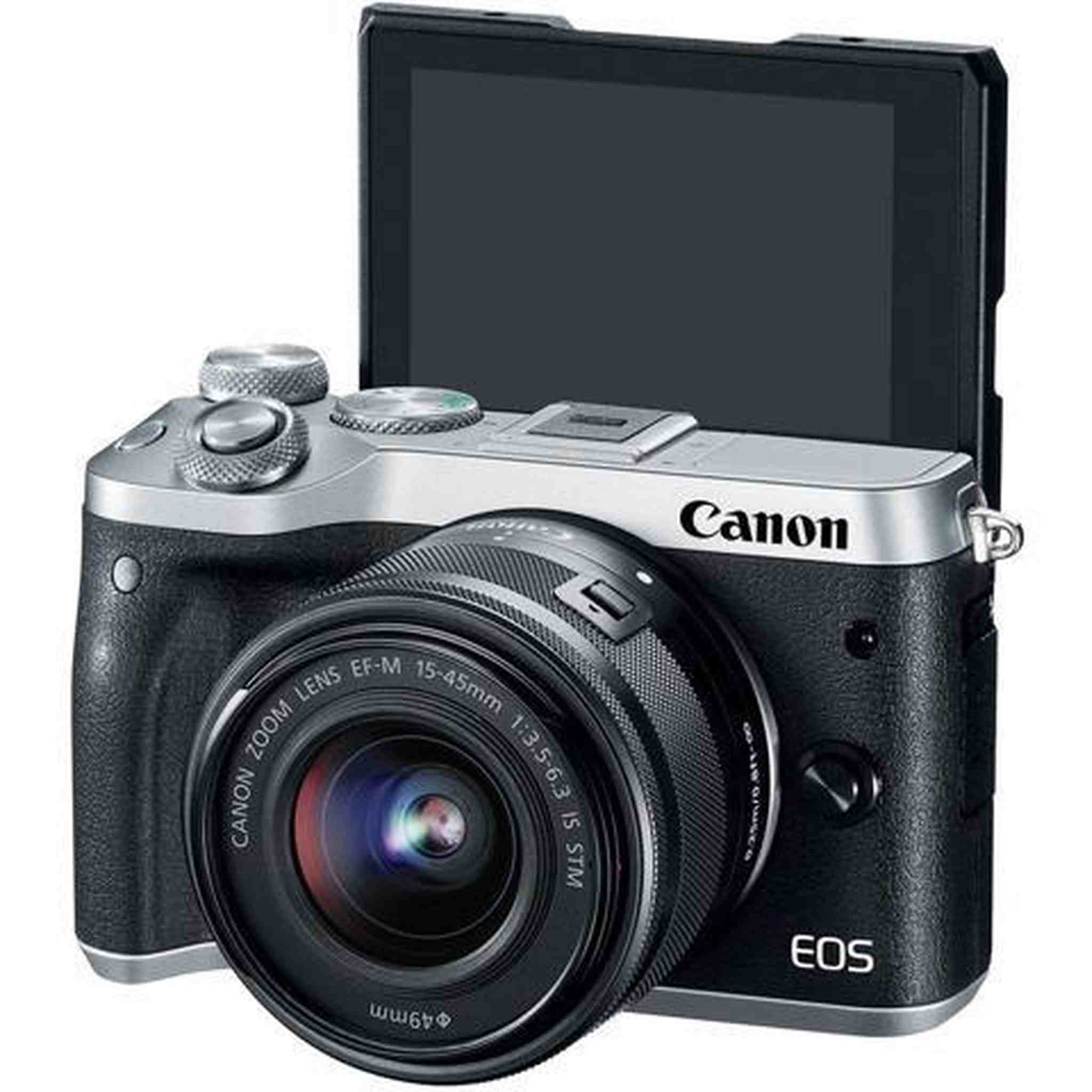 Canon EOS M6 Mirrorless Digital Camera with 15-45mm Lens International Model Silver 1725C011 W/Bag, Extra Battery,