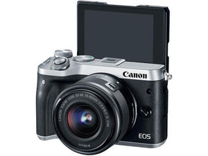Canon EOS M6 Mirrorless Digital Camera with 15-45mm Lens International Model Silver 1725C011 W/Bag, Extra Battery,