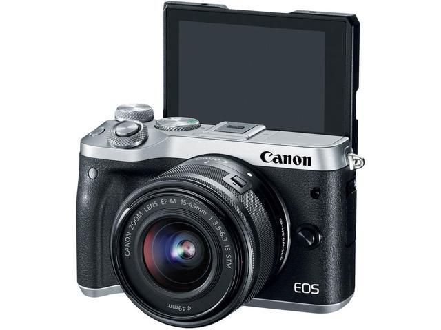 Canon EOS M6 Mirrorless Digital Camera with 15-45mm Lens International Model Silver 1725C011 W/Bag, Extra Battery,