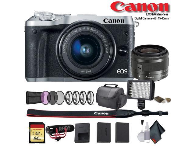 Canon EOS M6 Mirrorless Digital Camera with 15-45mm Lens International Model Silver 1725C011 W/Bag, Extra Battery,