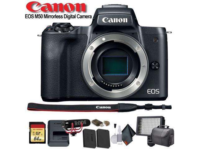 Canon EOS M50 Mirrorless Digital Camera International Model 2680C001 W/Bag, Extra Battery, LED Light, Mic, Filters a