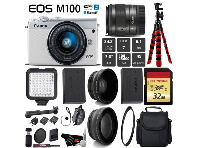 Canon EOS M100 Mirrorless Digital Camera White with 15-45mm Lens Travel Vlogger Bundle